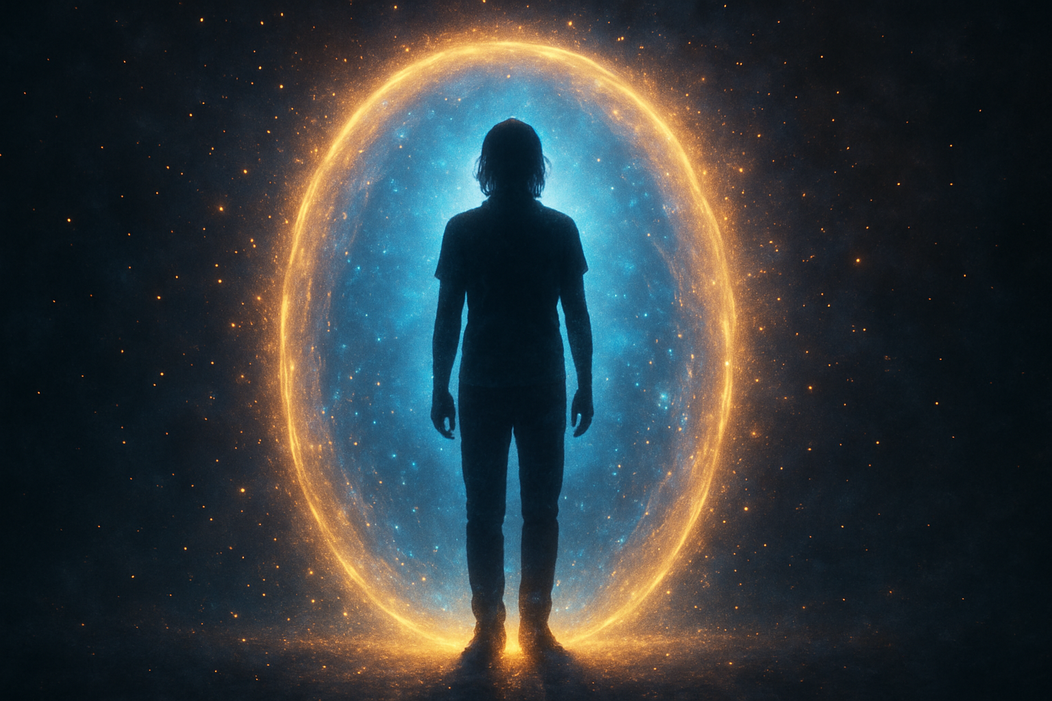 Person surrounded by a protective energy field or bubble of light, representing strong energetic boundaries