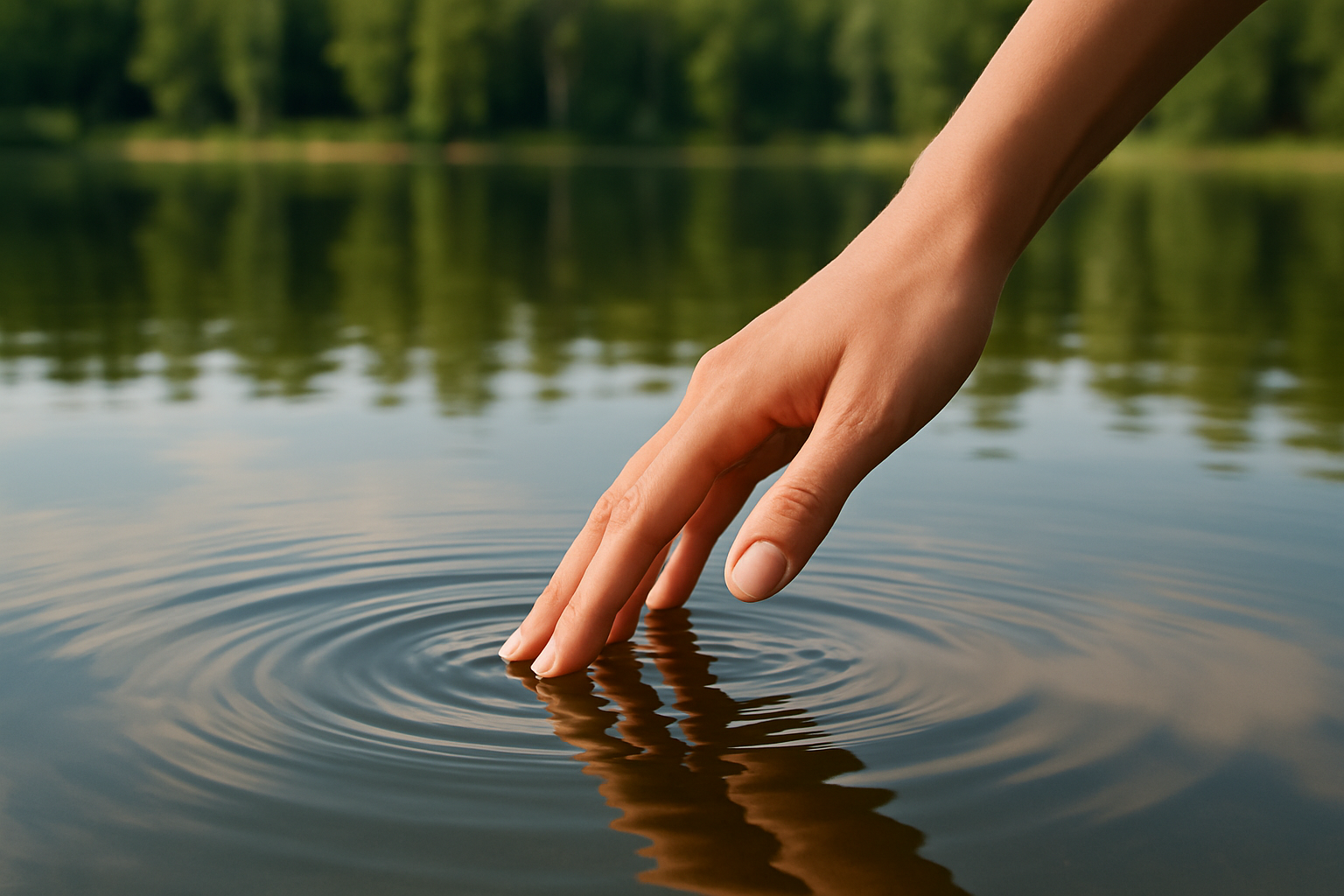 Hands cupping water or touching water surface, representing water-based grounding techniques