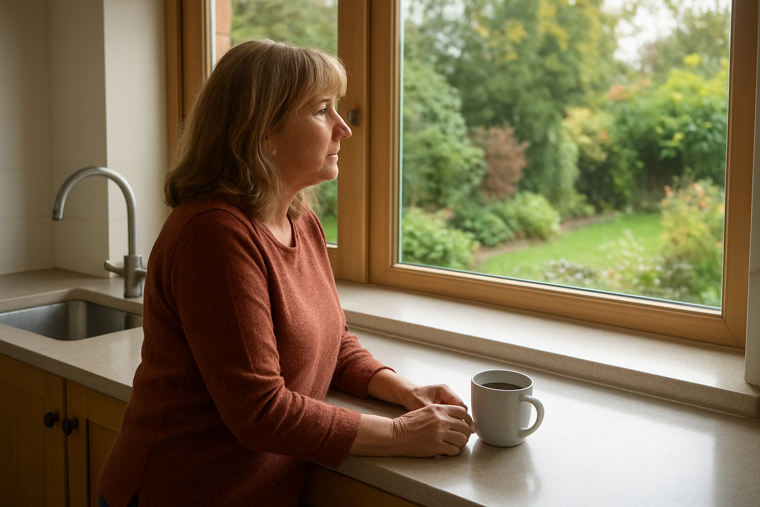 Person having a gentle spiritual moment while making tea, representing subtle spiritual insights